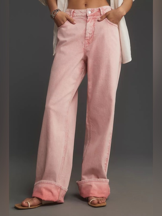 Anthropologie Denim - Anthro Pilcro Pink Baggy Wide Leg Cuff Optional Jeans EUC Size 26 Oversized EUC